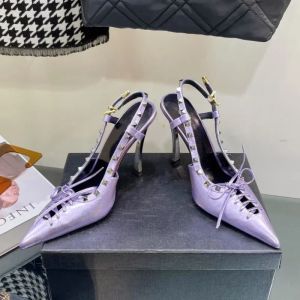 Sandaler 2023 Rivet Fashion 11cm Metal Heel High Heels Sandaler Sexig Light Purple Party Dance Shoes Bow Graduation Säsong Sandaler 3545