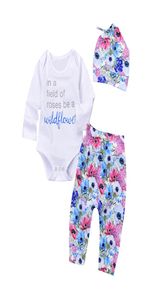 New Autumn Clothing sets 3pcs Outfit 039in a field of roses be a wildttaue039 Longsleeved Baby Rompers Floral pant Set with2677732