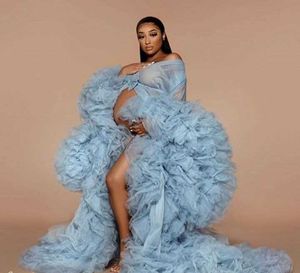 Maternity Photography Dresses Pregnant Women Wedding Dress Low-cut Long Tail Gauze Tulle Ruffle Robe Photo Shoot Dress