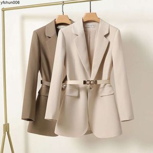 Off White Silk Suit Jacket Womens Belt New Spring and Autumn Season Design Sense Niche No Iron Temperament Small {category}