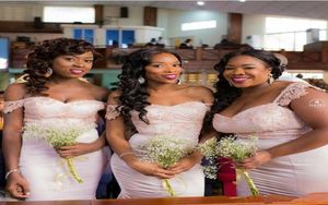 2018 Plus Size Blush Pink Bridesmaids Dresses Off the Shoulder Wedding Guest Dress Mermaid Maid of Honor Gowns5382650