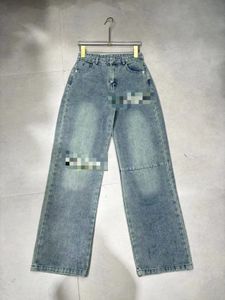 Gratis frakt 2024 Blue Straight Loose Women's Jeans Designer Knappar Brev Broderi Kvinnor denim Pants 3205