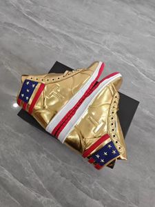 Designer Gold Trump Nunca Renda Basquete Sapatos Casual Treinador Trumps Verão Couro Genuíno Run Sport Tennis Flat Track Shoe Box