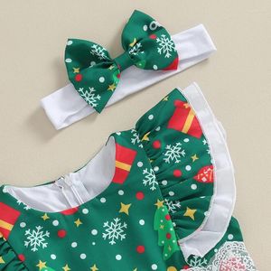 Mädchen Kleider Kleinkind Baby Mädchen Weihnachten Outfits Drucken Spitze Patchwork Kleid Stirnband Sommer Zweiteilige Kleidung