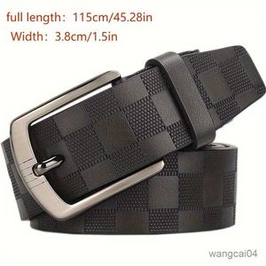 Belts Mens Cowhide Plaid Belt Classic Business Pin Buckle Belt Mens Genuine Leather Belt