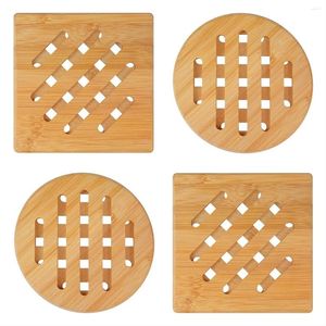 Table Mats Bamboo Pot Coasters Heat-Resistant Place Square And Round Made Of Wood For Bowl Pots Plates