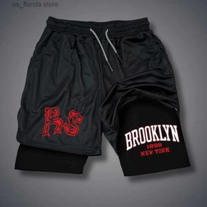 Męskie spodenki RS Brooklyn Letter Drukuj szorty Męskie Szybkie suszenie 2 w 1 spodenki gotyckie szorty Strasze Smokne spodnie Y240320