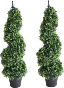 Decorative Flowers Artificial Topiaries Outdoor Boxwood Trees Spiral Topiary Tree 3 Ft(2 Pieces) Faux Feaux Plant (35inch)