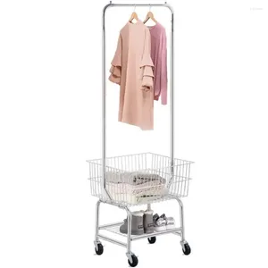 Laundry Bags 3-Tier Heavy Duty Rolling Basket With Hanging Bar Silver Hamper 24.80 X 21.50 70.50 Inches