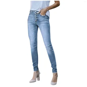 Dżinsy damskie chude szczupłe dla kobiet w średniej guziki dziewięciopunktowe spodnie ołówkowe modne codzienne codziennie