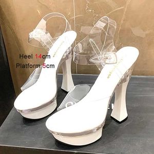 Dress Shoes Gladiators 14CM High Heels 5CM Waterproof Platforms Summer Models Sandals Womens Transparent Crystal Wedding Sexy Perspex H24032502