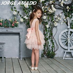 Wholesale Kids Dresses for Girls Lace Tulle Princess Girl Party Wedding Dress With Sash Baby Clothes 16Y E1953 240301