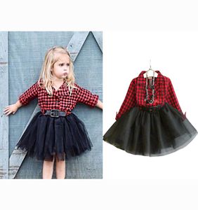 Autumn Plaid Girls Dress Princess Stitching Mesh Ball Gown Dress for Children039S Kids Turndown Collar Dresses Clothes9510701