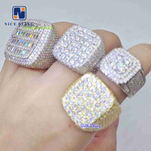 Nowe przybycie Hip Hop Pierścienie VVS Moissanite Men Out Out Pierścienie 925 Srebrny kwadratowy kształt Bagiete Diamond Pierścienie modowe