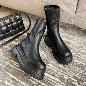 Boots Ladies 2022 Женская платформа Chelsea Black Mid Mid -господство сапог