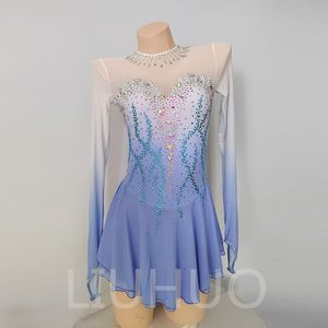 Liuhuo Anpassa färger Figur Skating Dress Girls Teens Yek Skating Dance Kirt Kvalitet Kristaller Stretchy Spandex Dancewear Ballet Blue BD7019