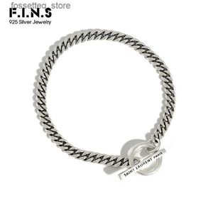 Charm Bracelets F.I.N.S Korean S925 Sterling Silver Retro Old Geometric Circle Bar Link Chain Silver Female Costume Jewelry L240320