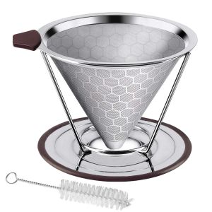 Filters Honeycombed Stainless Steel Coffee Filter, Reusable Pour Over Coffee Filter Cone Coffee Dripper with Removable Cup Stand