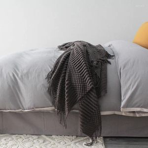 Coperte in maglia, decorazione per divano, morbida e accogliente coperta in maglia con nappa, leggera e calda, per uomini e donne