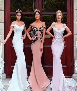 Stunning Mermaid Country Bridesmaids Dresses Off The Shoulder Lace Appliqued Wedding Guest Dress Cheap Sweep Train Maid Of Honor G1324769