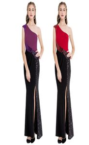 Angelfashions One shoulder Gradient Sequin Evening Dress Pleated Splicing Long Mermaid Formal Party Gown Black Red 4469306075