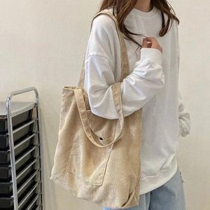 Drawstring Women Corduroy Shoulder Bag Canvas tygtyg handväska solid casual tote damer eko shopping väskor högskolestudenter böcker