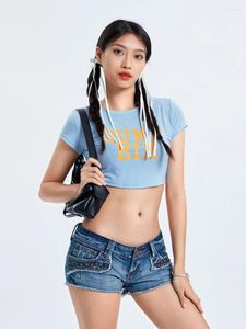 Women's T Shirts Women Short Sleeve Crew Neck T-shirt Letters Print Crop Top Summer Tops For Streetwear