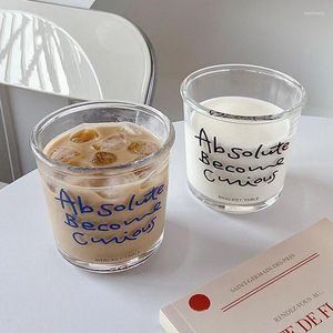 ワイングラスブルーレターグラスカップカフェアフタヌーンティークリアクリアウォーターカップ韓国スタイルコーヒーマグ夏ビール短いホームコールドドリンク