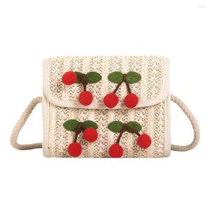 Bag Square Straw Handväskor Kvinnor Summer Cherry Rattan Woven Beach Boho Vintage Messenger Crossbody Bags