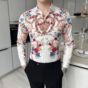 Camisas casuais masculinas 26 cores luxo 2024 boutique moda impressa manga longa vestido de casamento masculino magro roupas de festa social