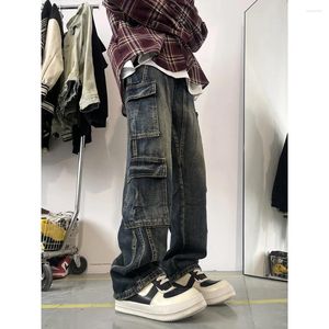 Jeans da uomo Patchwork Blu Cargo Pantaloni casual dritti unisex Uomo Muti-tasche Hip Hop Streetwear Pantaloni moda vintage anni '90