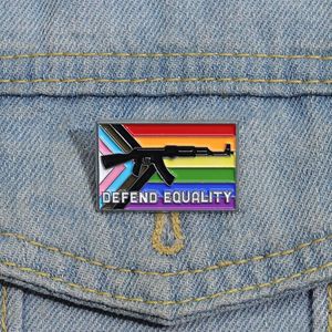 LGBTQ Pride Flag Brooch Defend Trans Equality Enamel Pin Decorative Lapel Jacket Badge Accessory Jewelry Gift for Gay Friends