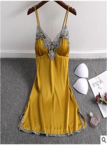 Frauen sexy kurze Satin Rückenless Nachtwäsche Ladies Dessous Sleepdress Babydoll Nightwork Yellow Nighthot Unterwäsche Homewear Y20046523173