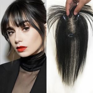 トッパー8x11cmスイスレースヒューマンヘア女性トッパーヘアピースは、女性用の3Dエアバンと一緒にクリップを入れて、軽度の脱毛ボリューム