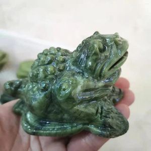Декоративные статуэтки, оптовая продажа, натуральный зеленый нефрит, Золотая жаба, резная фигурка из горного хрусталя для украшения