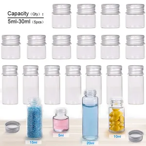 Storage Bottles 5pcs Transparent Empty Glass With Aluminum Silver Screw Caps 5ml-30ml Sealed Liquid Food Gift Containers