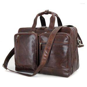 Bag Big Large Capacity Vintage Genuine Leather Men Messenger Bags Business Travel 15.6'' Laptop Man Briefcase Portfolio #M7343