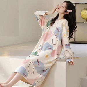 Women's Sleepwear Pure Cotton Long Sleeve Nightdress Spring Autumn Loose Sleepshirts Ladies Large Size Mid-length Over-the-knee Nightgowns