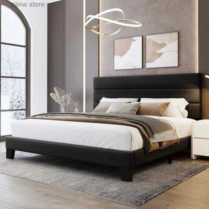 Other Bedding Supplies Bed frame with velvet decorative top plate and wood support large bed frame Y240320
