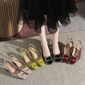 New Summer Sandal Women Square Headed Single Shoes Back Air Sandals Women's Thin Heels Fashionable High Heel 240228