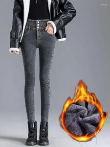 Damenjeans Vintage verdickte Denim-Leggings Damen Schneebekleidung Plüschstift Warmer Samt Skinny Vaqueros Winter Große Größe 75 kg Hosen Z325