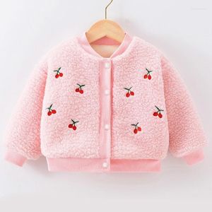 Jackor Autumn Winter Children Clothes Girls Korean Cute Cherry Fleece Warm Thick Baby Outerwear Lamb Wool Topps Coat Kids Jacket BC1435