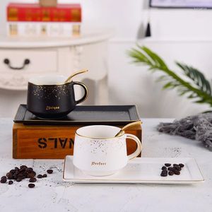 Muggar nordiska matt kaffekoppuppsättning med koppar och tefat dra Tray Spoon Mugg eftermiddagste vatten present keramik