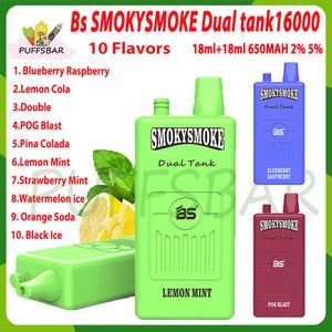 Original BS SMOKYSMOKE 16000 Puffs Destaque Vape Descartável E cigarros 36ml Tanque Duplo Malha Bobina Pod 650mAh Caneta Vapes Recarregável 2% 5% 10 sabores