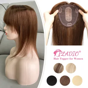 Toppers PLADIO 13*12cm 8" 10" 12" 14" Topper Hair Piece with Bangs 100% Real Remy Human Hair Topper for Women With Thin Hair