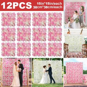 12pcs الزهور الاصطناعية الورود لوحة الجدار 3D زهرة الخلفية فو فو للحائط حفل زفاف الزفاف دش في الهواء الطلق 240309