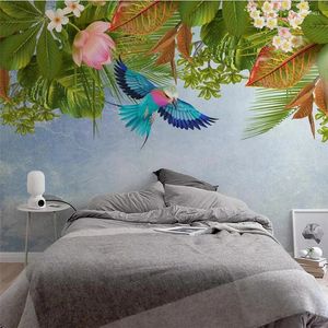 Wallpapers Customize Nordic Style Tropical Plant Flower Background Wall Paper Mural Custom Large Green Wallpaper Papel De Parede