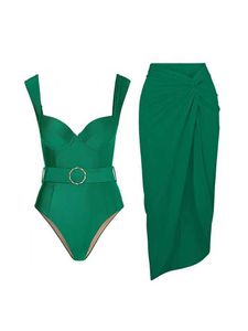 Kvinnors badkläder Green Retro Womens Swimsuit All-In-One Baddräkt 2023 Ny enkel axelrem baddräkt backless baddräkt Summer Beach Suit J240319