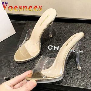 Dress Shoes 11CM Pointed End Slippers Transparent PVC Sexy High Heels Summer Jelly Crystal Sandals Plus Size Fashion Everyday Women H240325