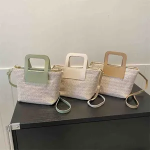 Sacos de ombro senhoras praia bolsa artesanal verão tecido compras bolsas casual simples moda portátil elegante emenda para festa de férias